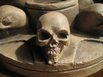 close up detail of skull candleholder